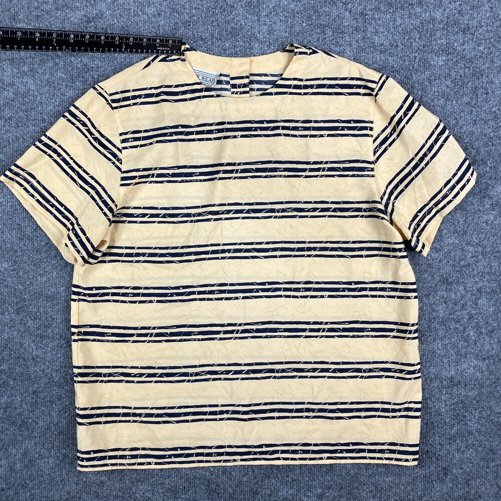 Jones Wear‎ Top Womens Size 16 Beige Navy Striped Short Sleeve Blouse Vintage